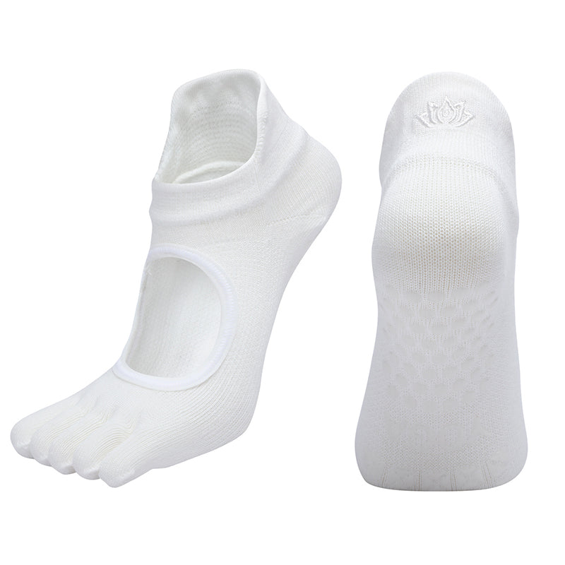 Ladies Breathable Yoga Socks with Grips Non-Slip Five Finger Pilates Socks for Women Backless Ballet Dance Fitness Toe Socks