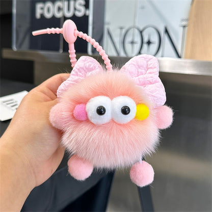 Natural Fox Fur Keychain Fluffy 2024 New Bow Coal Ball Keychain Beautiful Bag Accessories Women's Car Keychain