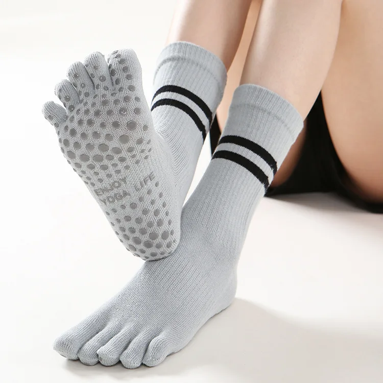 New High-waist Cotton Five-finger Anti-slip Yoga Socks Mid-calf Medium-length Pull-up Socks One Piece Free Shipping