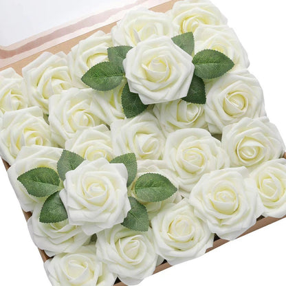 Rose Artificial Foam Fake Flowers | 15/25/100pcs Bulk Pack | Wedding Bouquets Centerpieces Mothers Day Valentines Gifts Party Decor