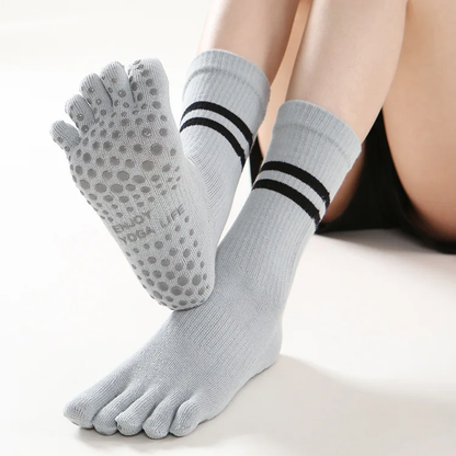 New High-waist Cotton Five-finger Anti-slip Yoga Socks Mid-calf Medium-length Pull-up Socks One Piece Free Shipping