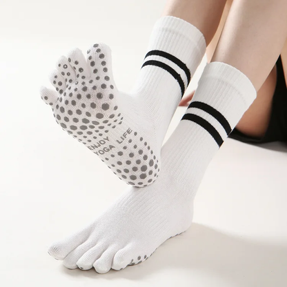 New High-waist Cotton Five-finger Anti-slip Yoga Socks Mid-calf Medium-length Pull-up Socks One Piece Free Shipping