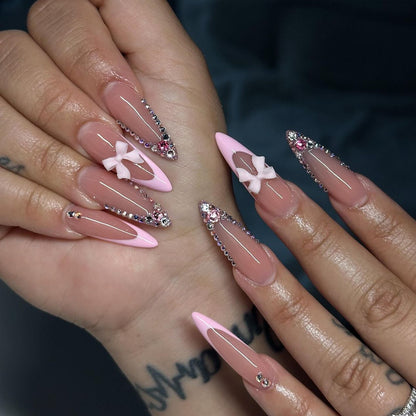 Best - selling Press - on Nail Art Pieces with Flower & Rhinestone Design, Western Y2K Style, Detachable Fake Nails