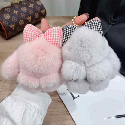 Fashion hair accessories - bow - shaped rabbit keychains, plush dolls, cute and sweet - looking rabbit keychains, alloy - ring key rings, gifts for ladies.