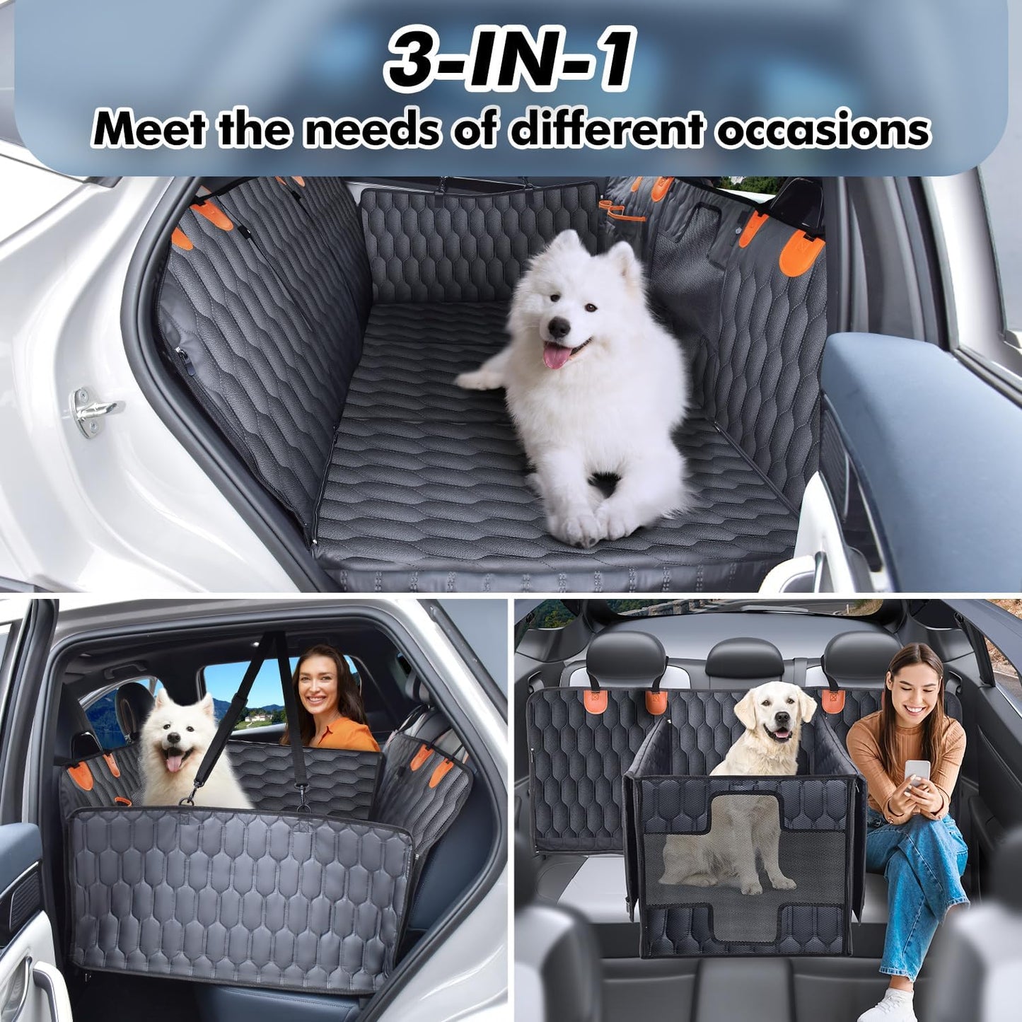 Dog Rear Seat Extender | 400 Lbs Load-Bearing | Waterproof Dog Car Seat Cover | Removable Hard Base | 600D Heavy-Duty Material | Car Dog Hammock | For SUVs - Grey