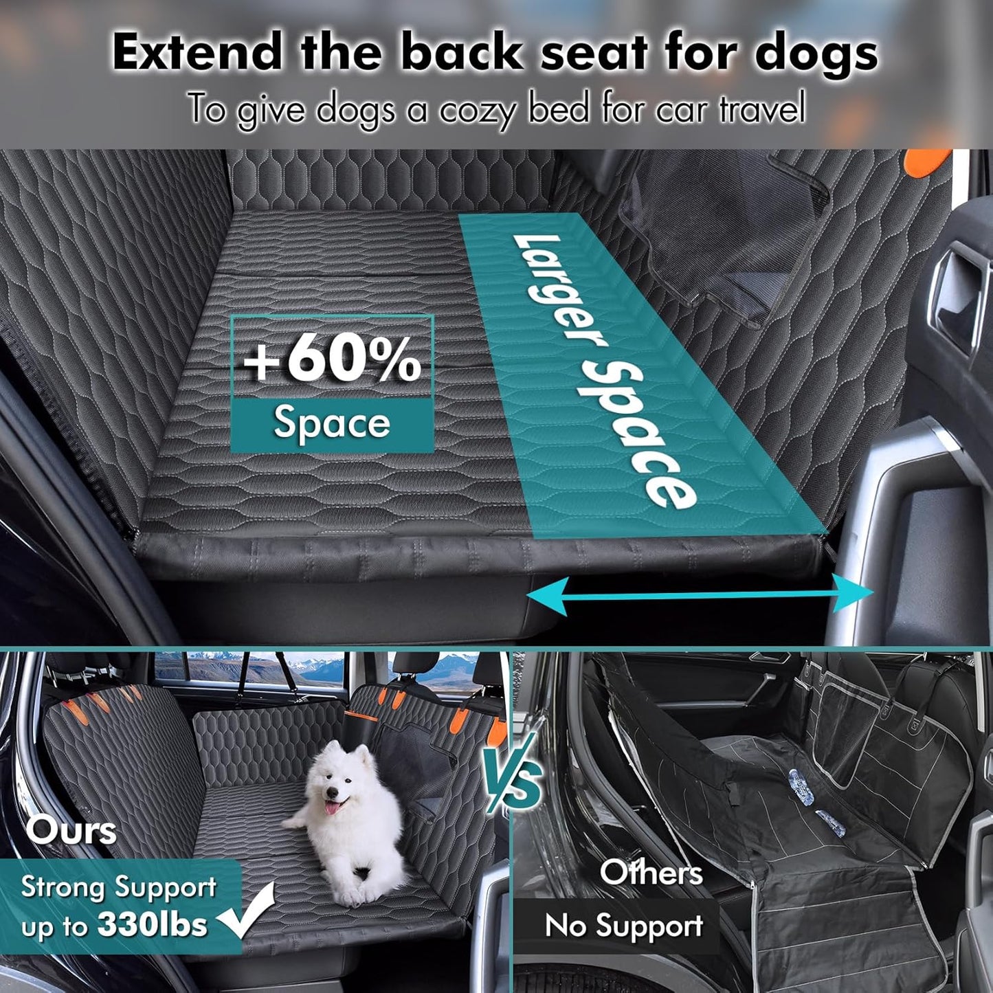 Dog Rear Seat Extender | 400 Lbs Load-Bearing | Waterproof Dog Car Seat Cover | Removable Hard Base | 600D Heavy-Duty Material | Car Dog Hammock | For SUVs - Grey
