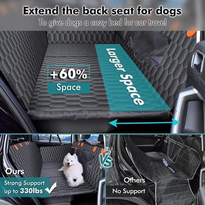 Dog Rear Seat Extender | 400 Lbs Load-Bearing | Waterproof Dog Car Seat Cover | Removable Hard Base | 600D Heavy-Duty Material | Car Dog Hammock | For SUVs - Grey