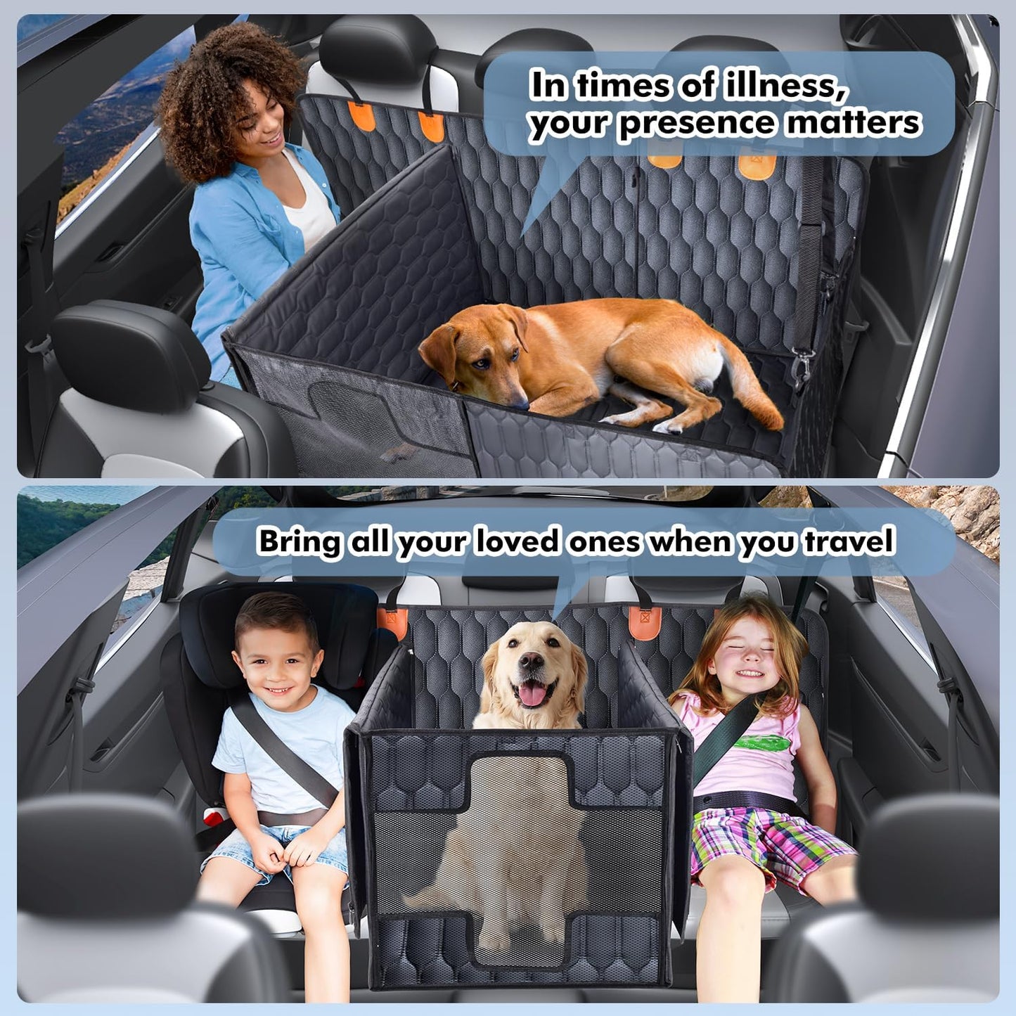 Dog Rear Seat Extender | 400 Lbs Load-Bearing | Waterproof Dog Car Seat Cover | Removable Hard Base | 600D Heavy-Duty Material | Car Dog Hammock | For SUVs - Grey