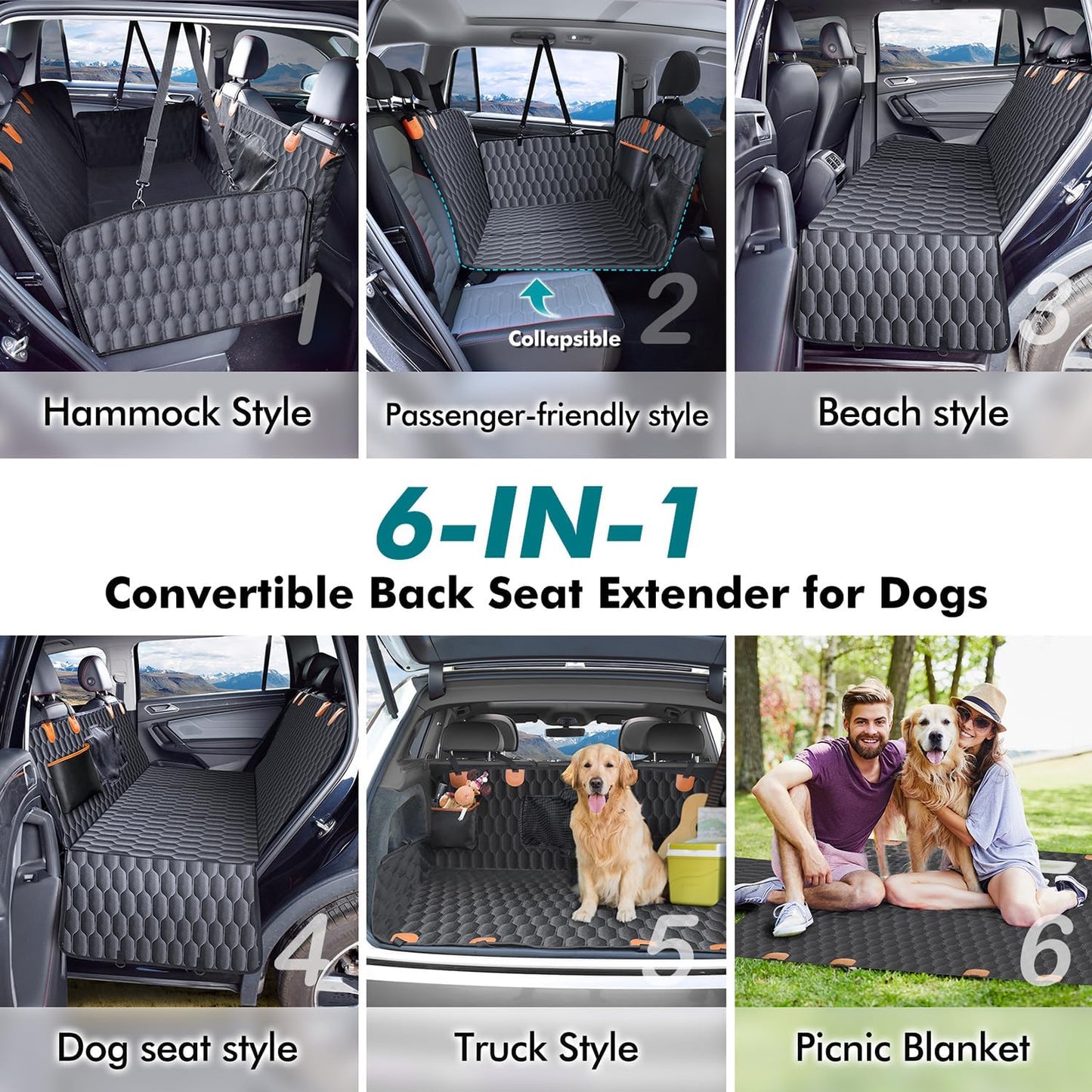 Dog Rear Seat Extender | 400 Lbs Load-Bearing | Waterproof Dog Car Seat Cover | Removable Hard Base | 600D Heavy-Duty Material | Car Dog Hammock | For SUVs - Grey