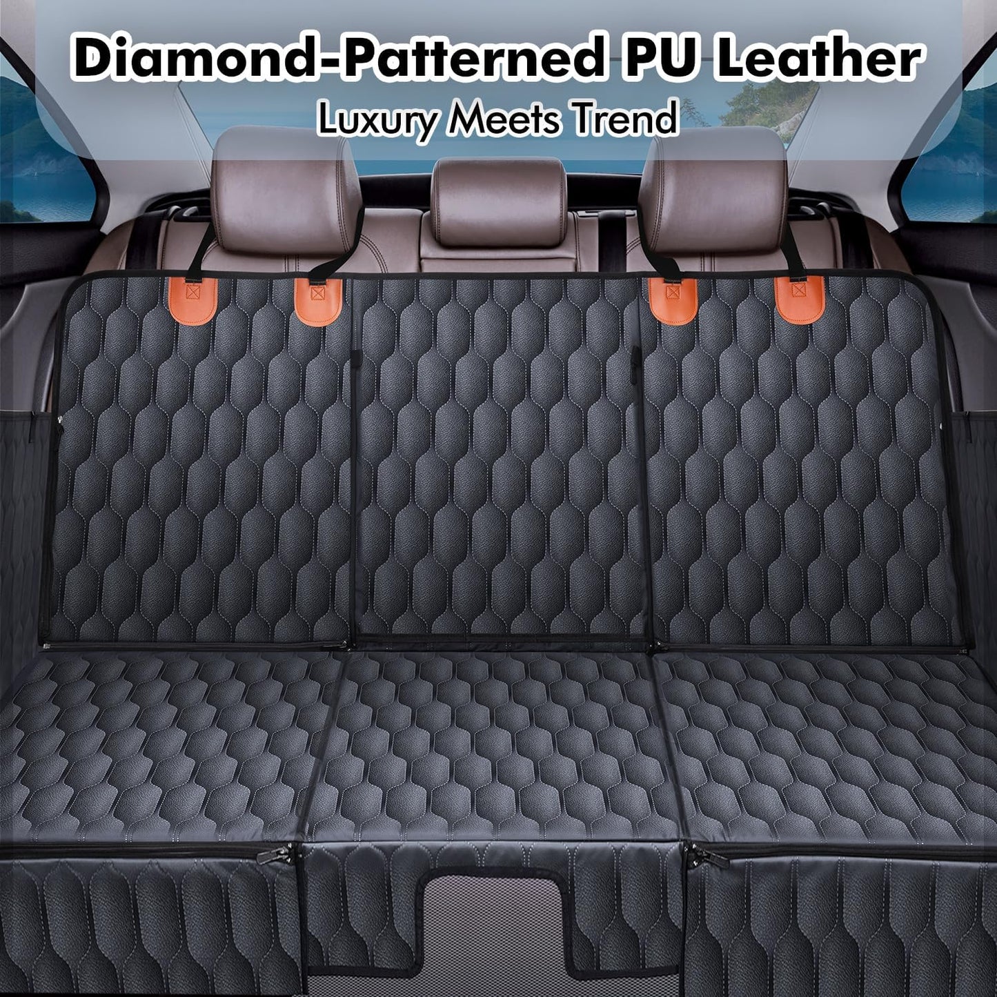 Dog Rear Seat Extender | 400 Lbs Load-Bearing | Waterproof Dog Car Seat Cover | Removable Hard Base | 600D Heavy-Duty Material | Car Dog Hammock | For SUVs - Grey