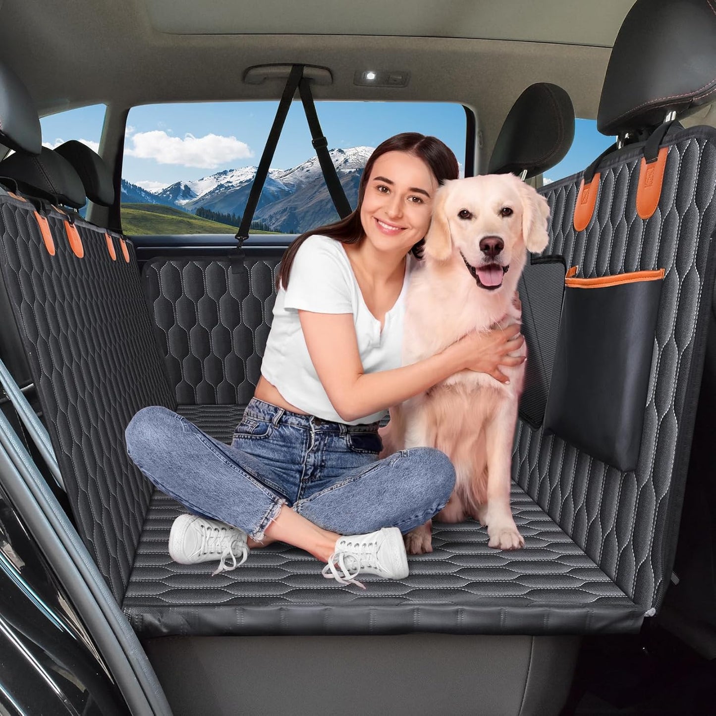 Dog Rear Seat Extender | 400 Lbs Load-Bearing | Waterproof Dog Car Seat Cover | Removable Hard Base | 600D Heavy-Duty Material | Car Dog Hammock | For SUVs - Grey