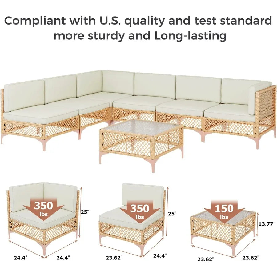 Outdoor Patio Furniture Set Wicker Outdoor Sectional Set for Backyard Relaxation Boho Style Conversation Sofa with Larg