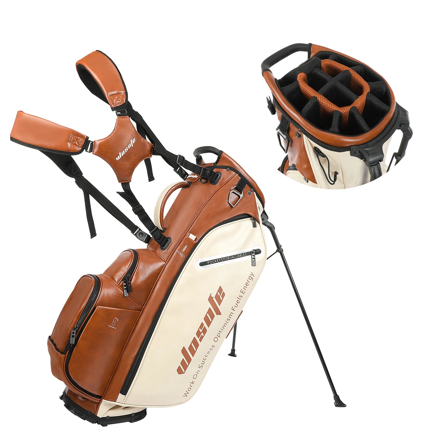 Lightweight Golf Stand Bag for Men & Women PU Material 14/6 Way Dividers 6 Way Top Dual Strap with Stand Feature