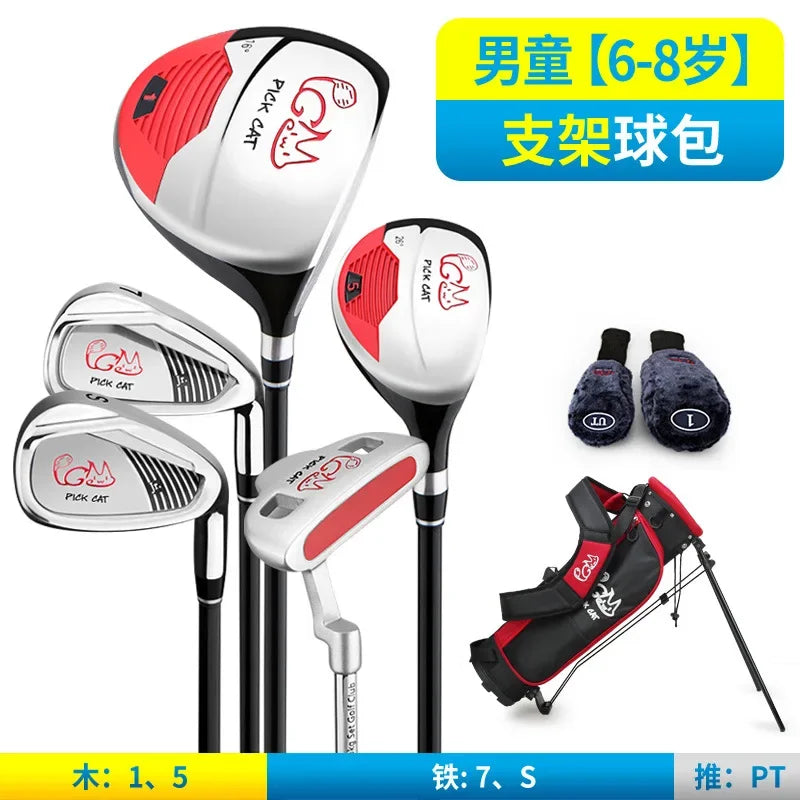 Kids Golf Club Set for 3‑12 Years Old Boys Girls Graphite Shaft Junior Beginner Training Kit Wood Iron Putter with Golf Bag Gift