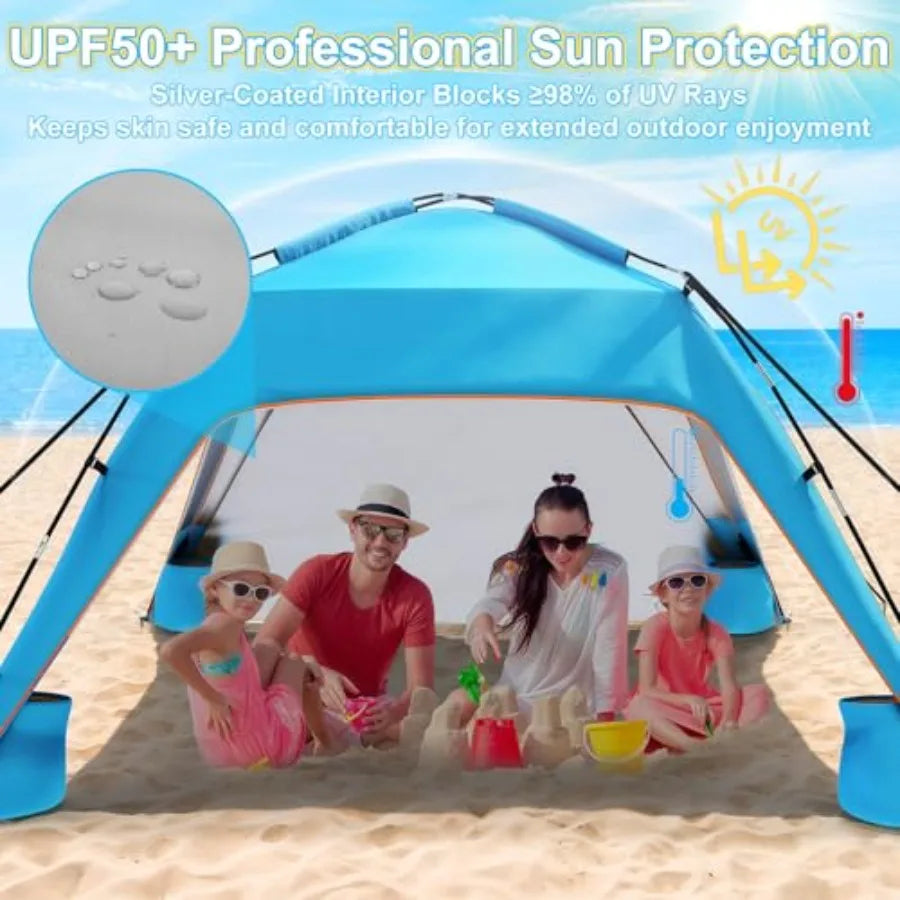 Beach Tent Sun Shelter for 6-8 Person Beach Sun Shelter with UPF50+ UV Protection Lightweight Beach Canopy with Vent-to-Privacy