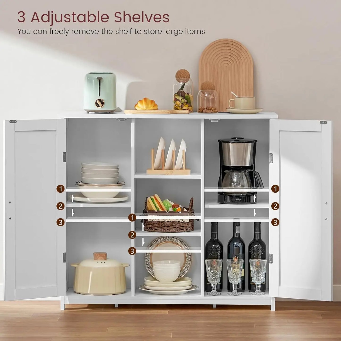 Storage Cabinet with 2 Doors and 4 Storage Shelves, Credenza Buffet Cabinet, Bathroom Cabinet for