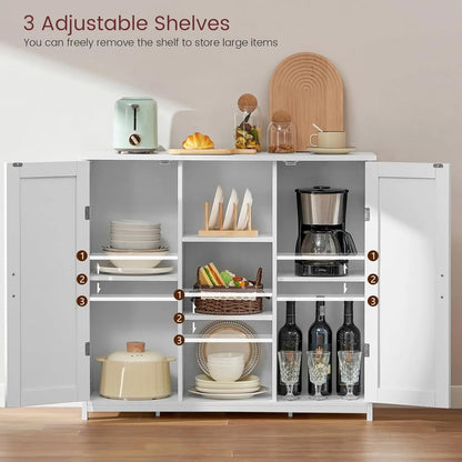 Storage Cabinet with 2 Doors and 4 Storage Shelves, Credenza Buffet Cabinet, Bathroom Cabinet for