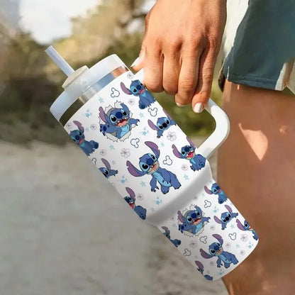 Disney Stitch Large Capacity Water Bottle Cartoon Stainless Steel Thermos Cup with Handle Double-Wall Insulated Cup Gifts