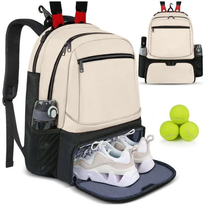 Large Capacity Tennis Backpack Sports Racket Pack Holds 1-2 Tennis Rackets Outdoor Badminton Bag With Shoe Pocket Black Pink