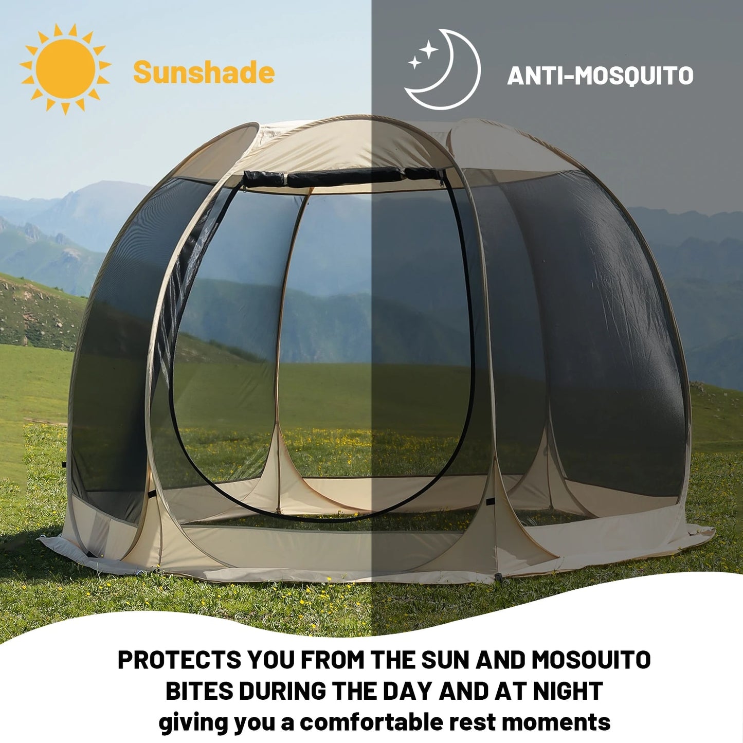 5-8 PERSON TENT | Portable Screen House Tent with Mosquito Net | Camping Backyard Patio & Protection Outdoor Shelter | Suitable for Family