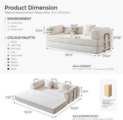 79" Corduroy Floor Sofa Bed, Convertible Modular Sleeper Sofa, Removable Parts Design, Comfortable Seating and Sleeping, for Fam
