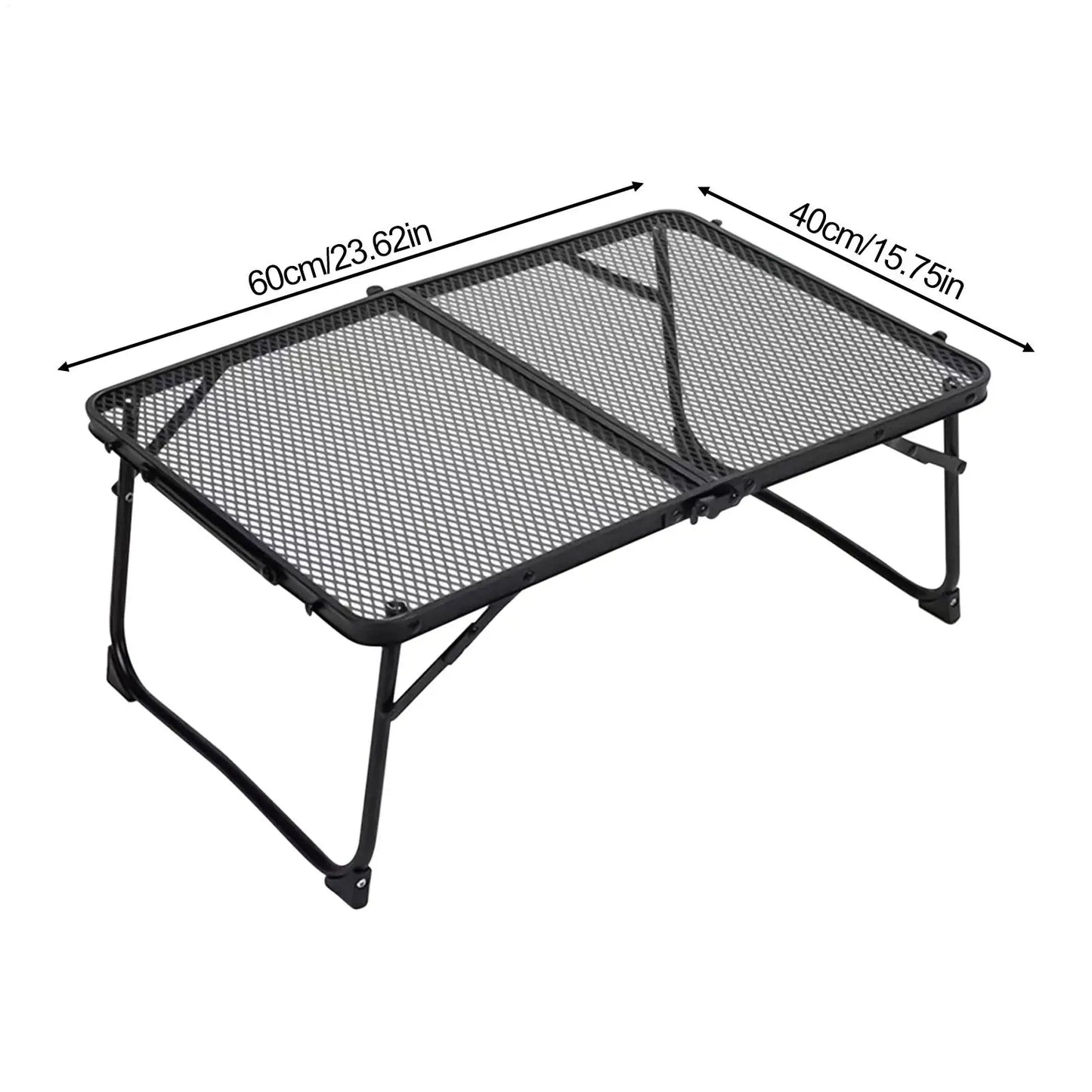Small Foldable Table Beach Table With Mesh Desktop 23.6 X 15.7 Inch Metal Desk For Cooking Grilling Tailgate Backyard Fishing