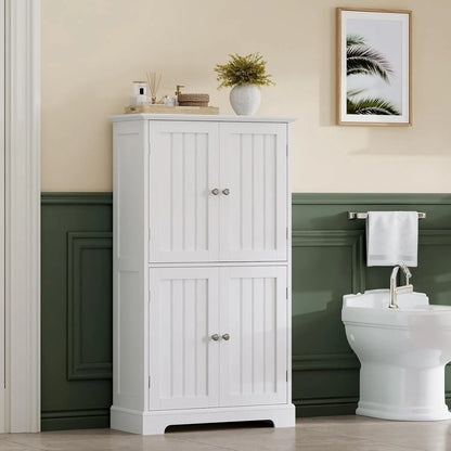 Bathroom Floor Cabinet, Modern Bathroom Storage Cabinet with 4 Doors and Adjustable Shelves