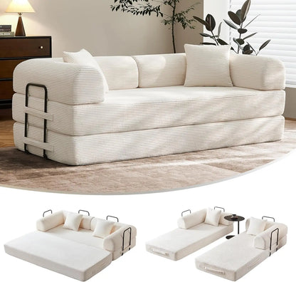 79" Corduroy Floor Sofa Bed, Convertible Modular Sleeper Sofa, Removable Parts Design, Comfortable Seating and Sleeping, for Fam