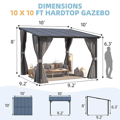 10’ x 10’ Gazebo, Wall Mounted Gazebos Pergola with Curtains and Mosquito Netting, Enhanced Protective Outdoor, Customized