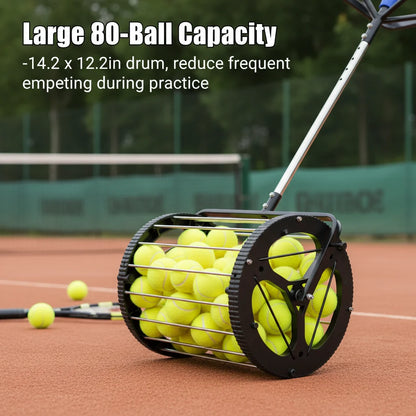 Tennis Ball Picker Hopper, Automatic Ball Basket for 80 Balls, Adjustable Height 35.8-40.5in for Court Training