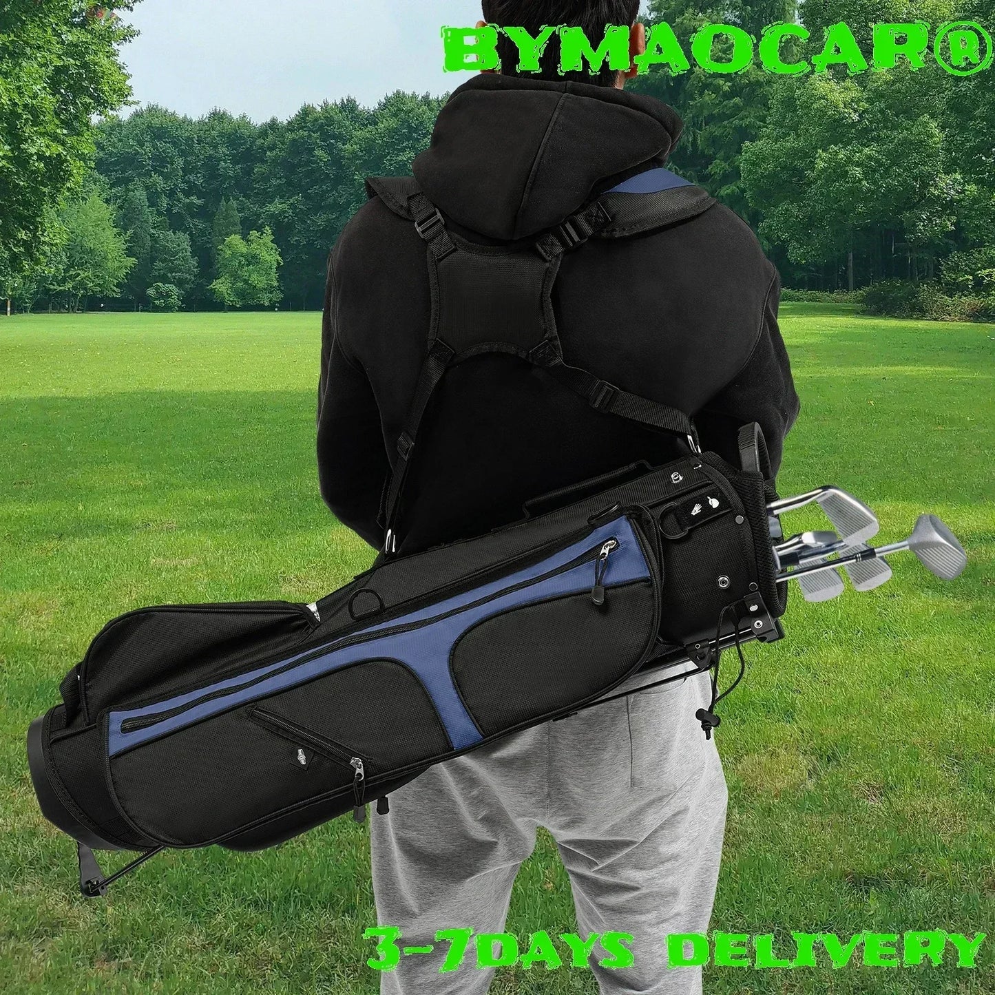 Golf Club Stand Bag with 3 Dividers 5 Pockets, Waterproof Nylon Adjustable Legs for Stability, Lightweight for Men and Women