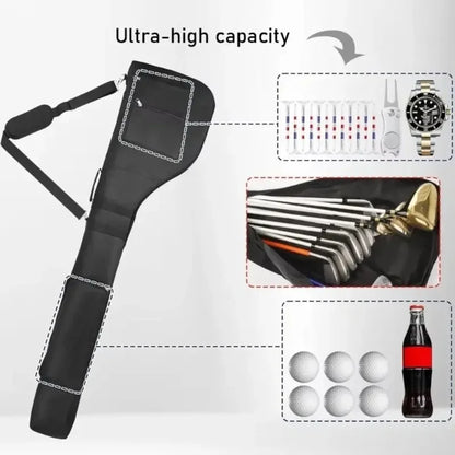 Waterproof Golf Sunday Bag Nylon Foldable Carry Travel Case with Adjustable Strap, Holds 8-10 Clubs, 3 Pockets, Padded Shoulder