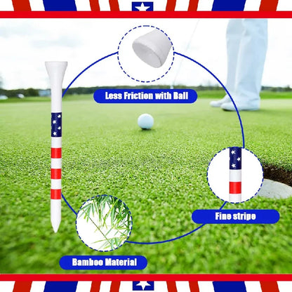 50 Pcs American Flag Style Durable Bamboo Golf Tees, High-Quality Golf Long-Distance Hitting Professional Friction Reducing Tee