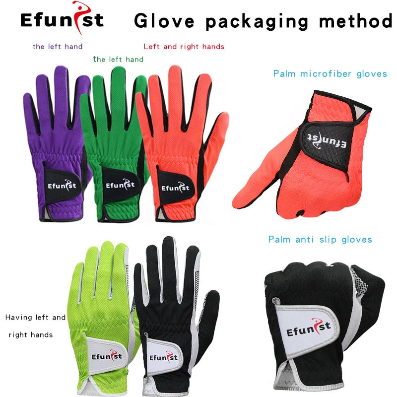 Men's Golf Glove Micro Soft Fiber Breathable 1 Pair or Worn on Left/Right Hand With Magic Tape Elastic Band 5 Colors Golf Gloves
