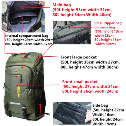 80L Men's Outdoor Backpack Climbing Travel Rucksack Sports Camping Hiking Backpack School Bag Pack For Male Female Women