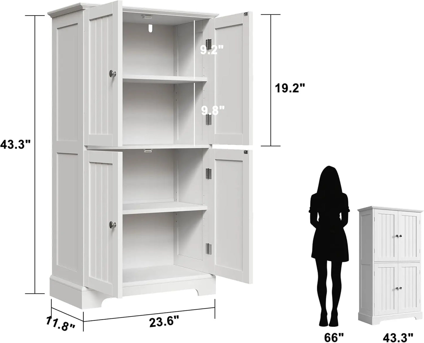 Bathroom Floor Cabinet, Modern Bathroom Storage Cabinet with 4 Doors and Adjustable Shelves