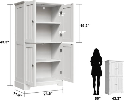 Bathroom Floor Cabinet, Modern Bathroom Storage Cabinet with 4 Doors and Adjustable Shelves