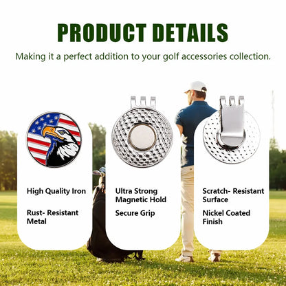 Funny American Flag Golf Ball Marker with Magnetic Hat Clip, USA Eagle Golf Accessories Gifts for Men Women, Removable Hat Clip