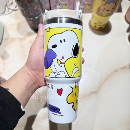 900ML Stainless Steel Insulated Cup Anime Cute Student Drinking Straw Cup High Capacity Coffee Cup