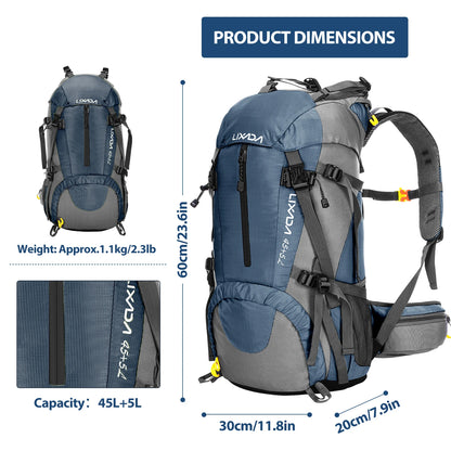 50L Waterproof Outdoor Sport Hiking Camping Travel Backpack Pack Mountaineering Climbing Trekking Bag Knapsack with Rain Cover