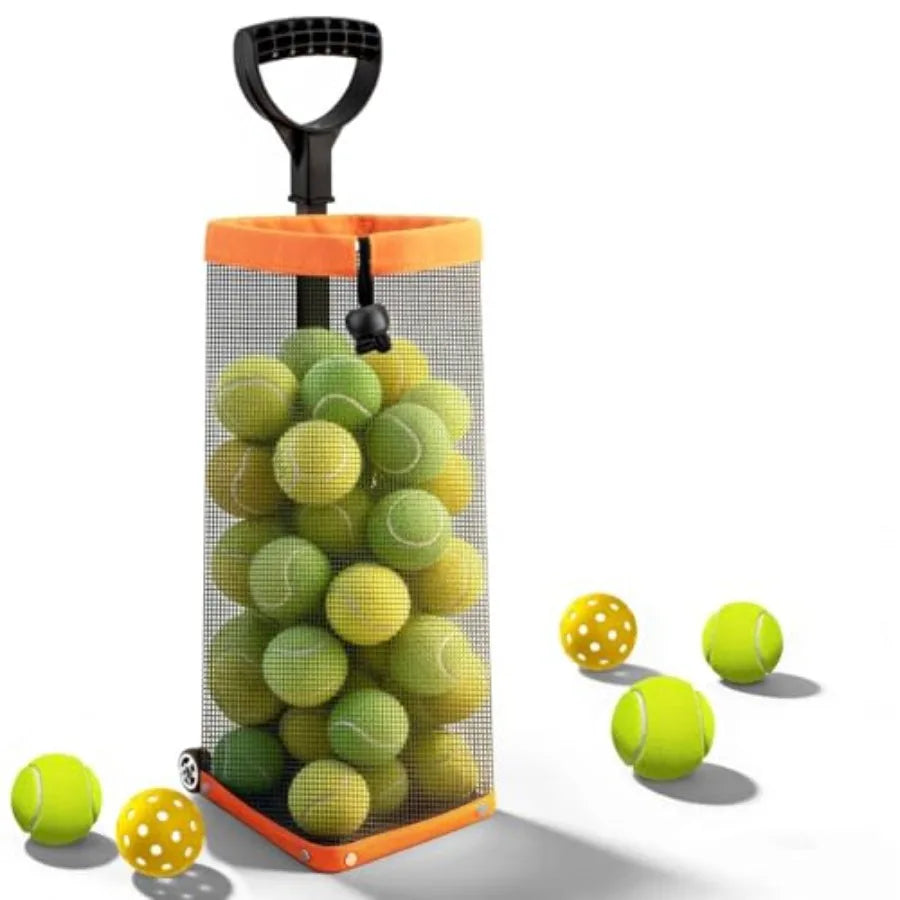 Rolling Tennis Ball Hopper with Wheels - Pickleball Picker Upper and Tennis Ball Basket - Adjustable Tennis Ball Picker and Pic