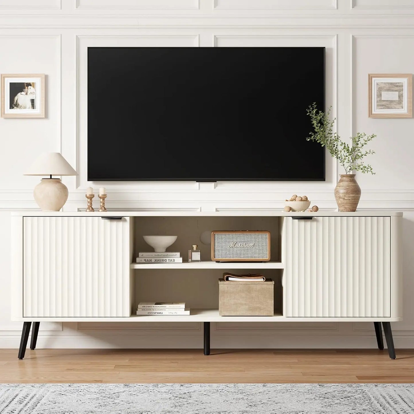 65" Buffet Sideboard with 4 Doors Adjustable Shelves Coffee Bar Console for Dining Living Entryway White Customized