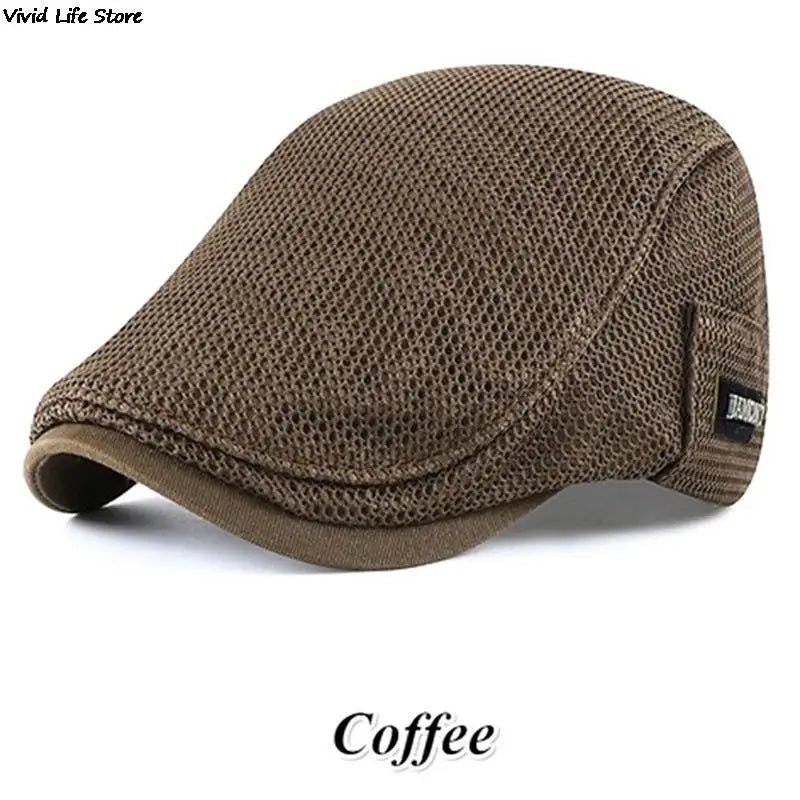 Men's Casual Golf Hat Berets Cotton Caps For Spring Summer Autumn Cabbie Flat Cap Breathable Mesh Newsboy Cap