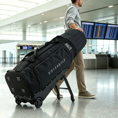 Golf Travel Bag for Airlines, 4-Wheel Rolling Golf Club Travel Cover, Thick Padded Anti-Collision Golf Airline Bag with Hidden R