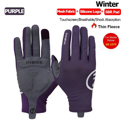 INBIKE 2024 Cycling Gloves Gel Padded for Men Autumn Winter Fleece Road Bike Gloves MTB Full Finger Touchscreen Bike Accessories