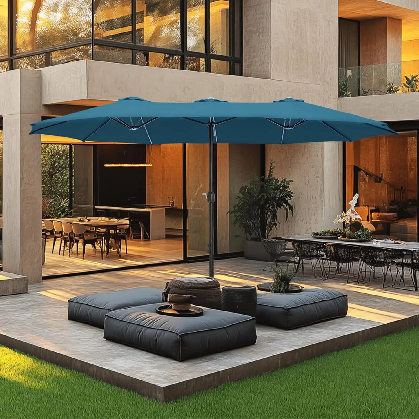 15ft Double Sided Patio Umbrella with Base Included, Outdoor Large Rectangular Market Umbrellas with Crank Handle, Customized