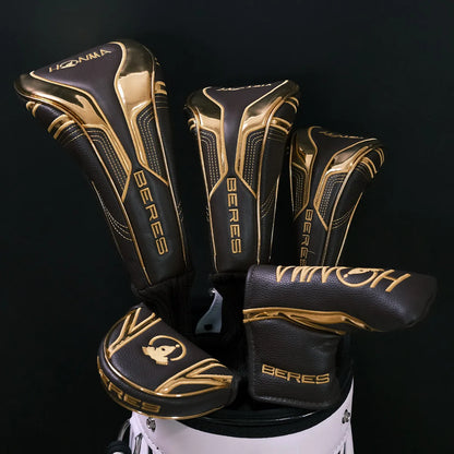 Premium Golden Golf Club Head Covers Set Luxury PU Leather Driver Fairway Hybrid Iron Putter Headcover Protector Set