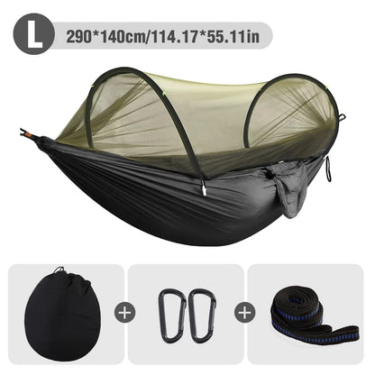 Outdoor Camping Hammock with Mosquito Net | Automatic Quick Opening Hanging Hammocks Fabric Hanging Sleeping Swing Bed