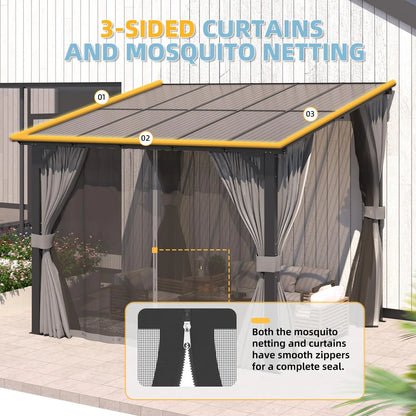 10’ x 10’ Gazebo, Wall Mounted Gazebos Pergola with Curtains and Mosquito Netting, Enhanced Protective Outdoor, Customized
