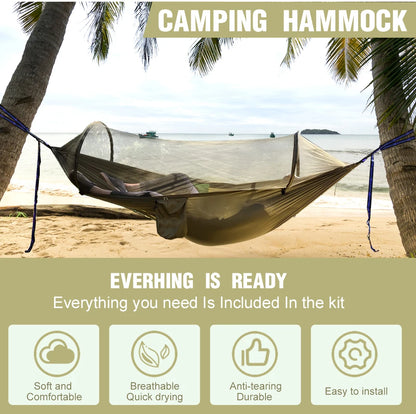 Outdoor Camping Hammock with Mosquito Net | Automatic Quick Opening Hanging Hammocks Fabric Hanging Sleeping Swing Bed
